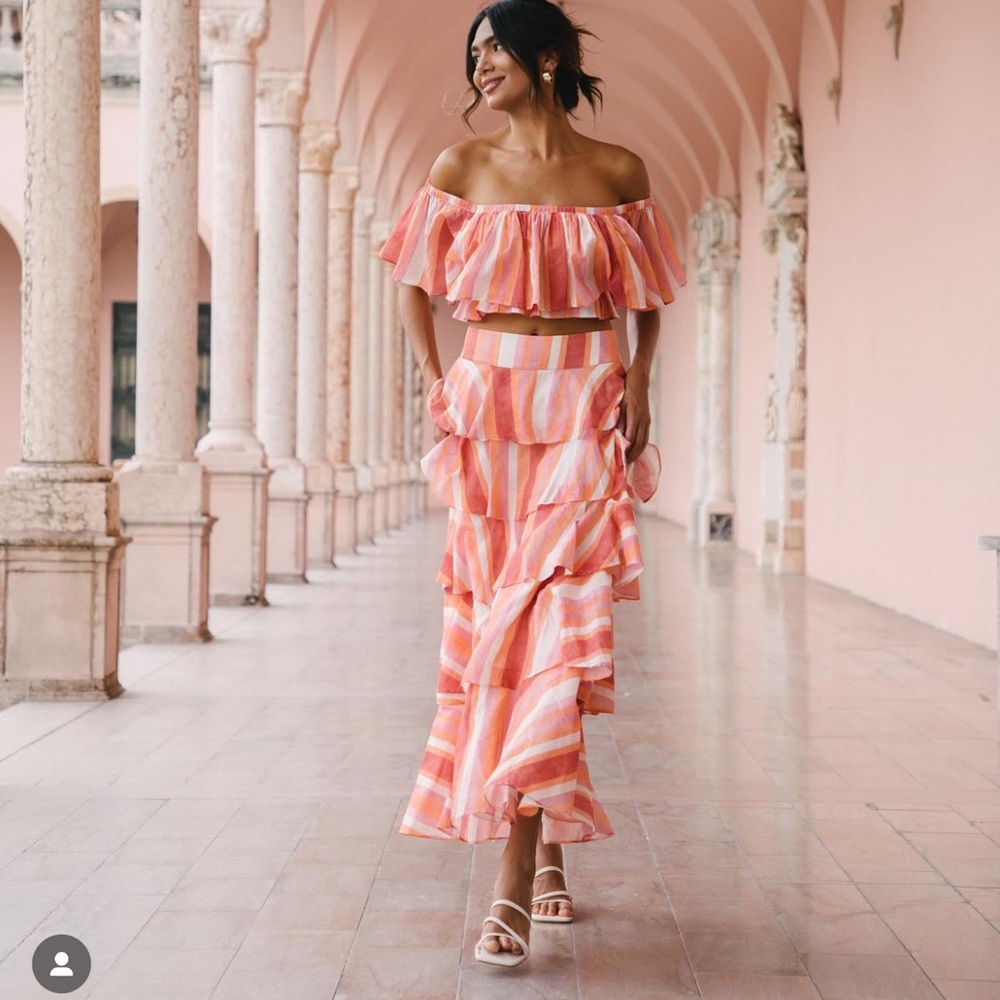Striped Off-Shoulder Pink Top